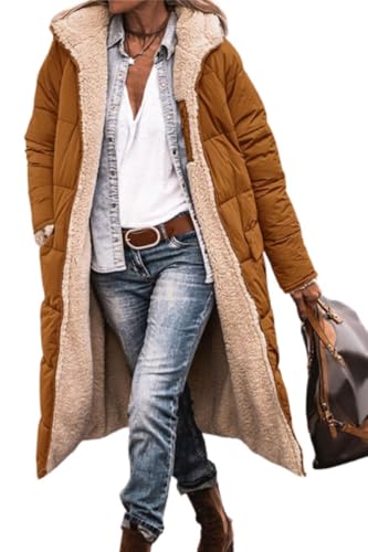 Soulolo Damen Wintermäntel Warm Reversibel Mäntel Outdoorjacke mit Kapuze Elegant Langarm Steppmantel Herbst Baumwolljacke Winterparka von Soulolo
