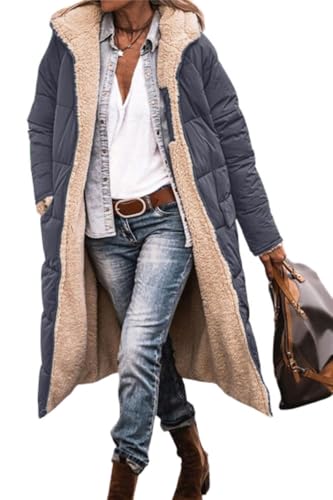 Soulolo Damen Wintermäntel Warm Reversibel Mäntel Outdoorjacke mit Kapuze Elegant Langarm Steppmantel Herbst Baumwolljacke Winterparka von Soulolo