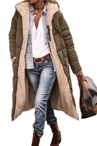 Soulolo Damen Wintermäntel Warm Reversibel Mäntel Outdoorjacke mit Kapuze Elegant Langarm Steppmantel Herbst Baumwolljacke Winterparka von Soulolo