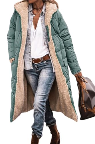 Soulolo Damen Wintermäntel Warm Reversibel Mäntel Outdoorjacke mit Kapuze Elegant Langarm Steppmantel Herbst Baumwolljacke Winterparka von Soulolo
