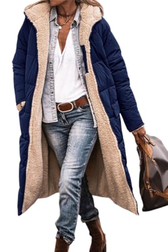 Soulolo Damen Wintermäntel Warm Reversibel Mäntel Outdoorjacke mit Kapuze Elegant Langarm Steppmantel Herbst Baumwolljacke Winterparka von Soulolo