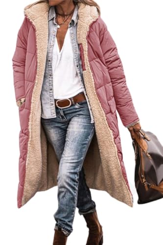Soulolo Damen Wintermäntel Warm Reversibel Mäntel Outdoorjacke mit Kapuze Elegant Langarm Steppmantel Herbst Baumwolljacke Winterparka von Soulolo