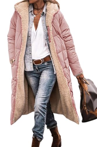 Soulolo Damen Wintermäntel Warm Reversibel Mäntel Outdoorjacke mit Kapuze Elegant Langarm Steppmantel Herbst Baumwolljacke Winterparka von Soulolo