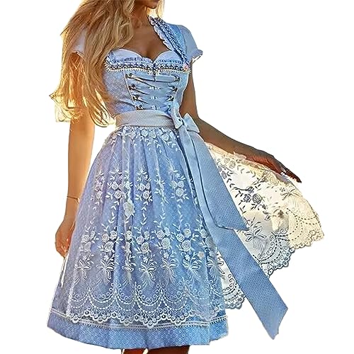 Soulolo Dirndl Damen midi Trachtenkleid Trachtenmode Trachtenrock Kleid Spitzen Dirndlschürze für Oktoberfest Besondere Anlässe von Soulolo