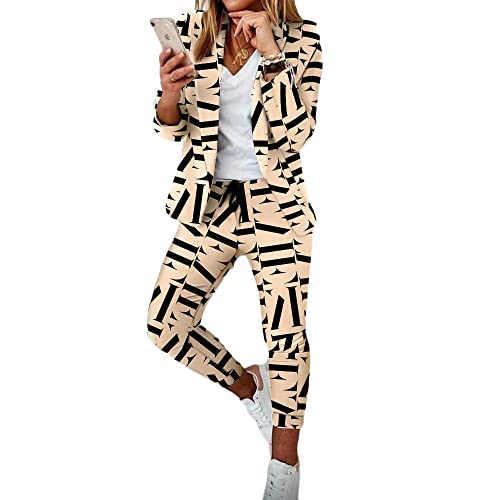 Soulolo Elegant Business Anzug Set Hosenanzug Blazer Zweiteiliger Anzug Langarm Anzugjacke Slim Set Einfarbig gestreiftes Quadrat Damenanzug 2 Stück von Soulolo