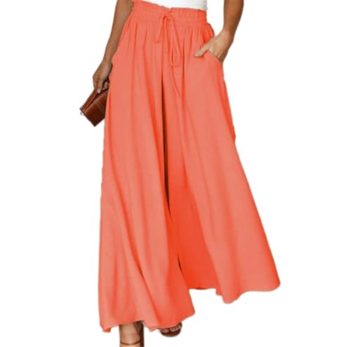 Soulolo Freizeithose Damen Weites Bein Kordelzug Jogginghose Elegant High Waist Baggy Stoffhose Sweatpants Einfarbig Trainingshose von Soulolo