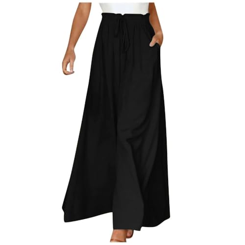 Soulolo Freizeithose Damen Weites Bein Kordelzug Jogginghose Elegant High Waist Baggy Stoffhose Sweatpants Einfarbig Trainingshose von Soulolo