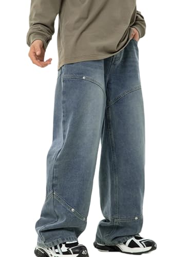 Soulolo Herren Jeans Baggy Hip Hop Jeanshose Straight Leg Jeans Casual Vintage Denim Hosen Y2K Jeans Teenager Hose Jeans Harajuku Denim Pants von Soulolo