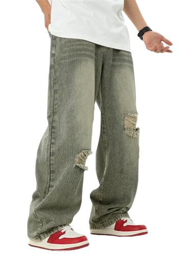 Soulolo Herren Jeans Baggy Hip Hop Jeanshose Straight Leg Jeans Casual Vintage Denim Hosen Y2K Jeans Teenager Hose Jeans Harajuku Denim Pants von Soulolo