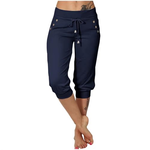 Soulolo Jogginghose Damen Caprihose Sporthose Sommer 3/4 Lang Baumwolle Sport Sweathose Casual Capri Hose Elegant Bequem Sommerhose Yoga Fitness Activewear von Soulolo