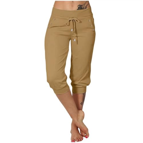 Soulolo Jogginghose Damen Caprihose Sporthose Sommer 3/4 Lang Baumwolle Sport Sweathose Casual Capri Hose Elegant Bequem Sommerhose Yoga Fitness Activewear von Soulolo