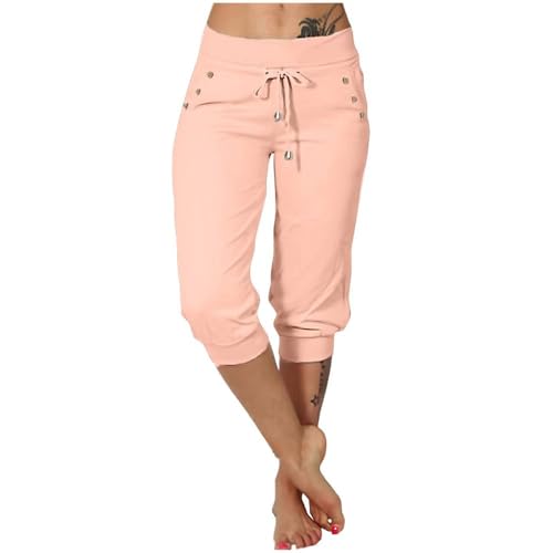 Soulolo Jogginghose Damen Caprihose Sporthose Sommer 3/4 Lang Baumwolle Sport Sweathose Casual Capri Hose Elegant Bequem Sommerhose Yoga Fitness Activewear von Soulolo