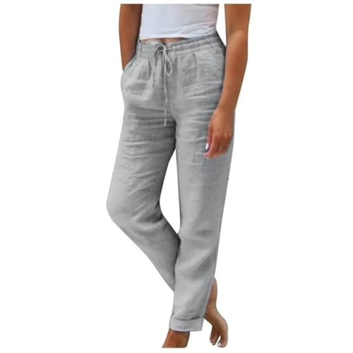 Soulolo Leinenhose Damen Baumwolle Leinen Stoffhose Einfarbig Freizeithose Atmungsaktiv Strandhose Sommerhose mit Taschen und Elastischem Bund für Reisen & Alltag von Soulolo