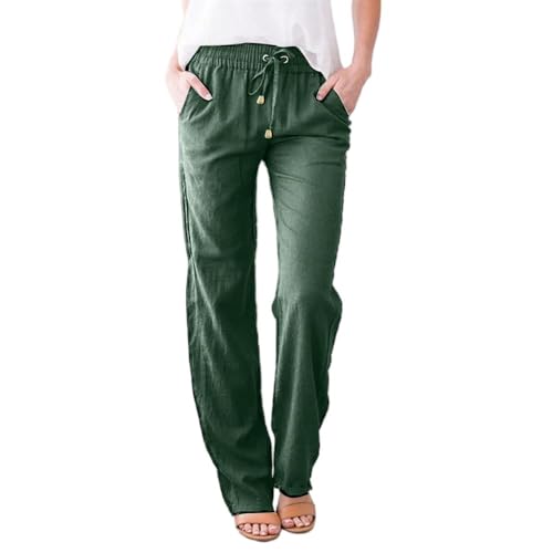 Soulolo Leinenhose Damen Länge Leichte Sommerhose Musselin Einfarbig Freizeithose Gerade Stoffhose Einfarbig Jogginghose Elegant Leicht Baumwolle Leinen Hose von Soulolo