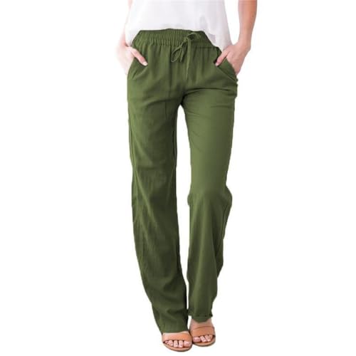 Soulolo Leinenhose Damen Länge Leichte Sommerhose Musselin Einfarbig Freizeithose Gerade Stoffhose Einfarbig Jogginghose Elegant Leicht Baumwolle Leinen Hose von Soulolo