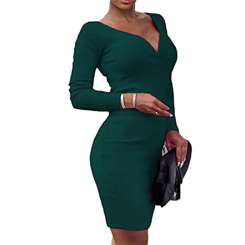 Soulolo Pulloverkleid Damen Kleid Business V-Ausschnitt Partykleid Etuikleider Festliches Cocktail Bleistiftkleid Business Anzug Kleid Elegante Etuikleider von Soulolo