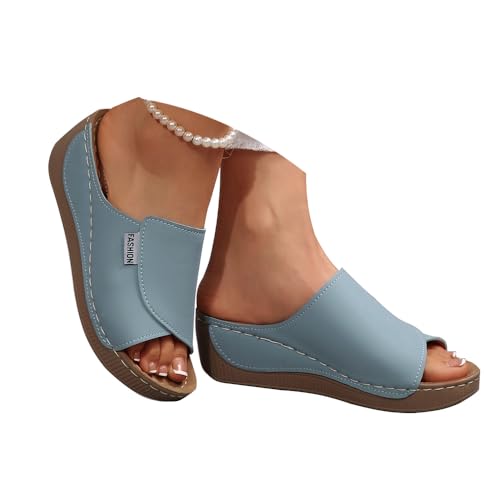 Soulolo Sandalen Damen Leder Sommerschuhe Rutschfeste Ergonomische Hausschuhe Sommersandalen Bequem Leicht Slipper von Soulolo