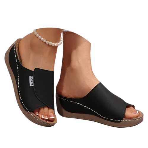 Soulolo Sandalen Damen Leder Sommerschuhe Rutschfeste Ergonomische Hausschuhe Sommersandalen Bequem Leicht Slipper von Soulolo