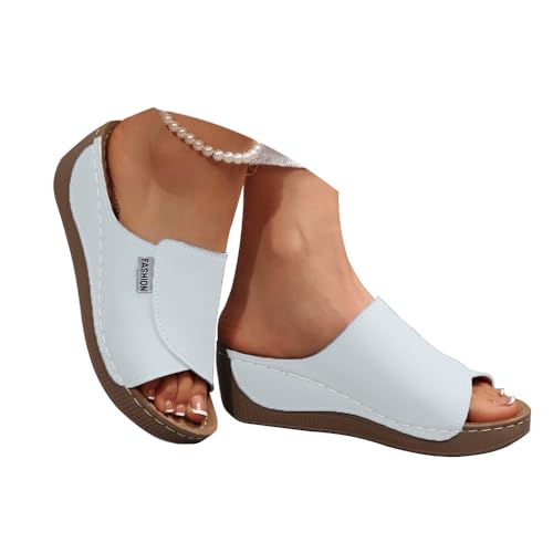 Soulolo Sandalen Damen Leder Sommerschuhe Rutschfeste Ergonomische Hausschuhe Sommersandalen Bequem Leicht Slipper von Soulolo