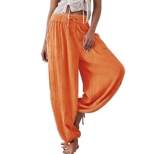 Soulolo Sommerhose Damen Leicht Hose Elegant Sommer Freizeithose Leinen Weite Hosen mit Taschen Stoffhose Kordelzug Casual Leinenhose Stoffhose von Soulolo