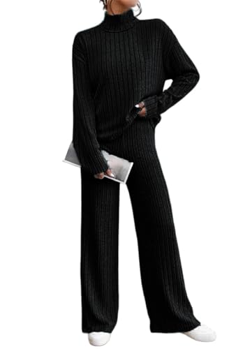 Soulolo Strickanzug Damen Jogginganzug Damen mit hohem Kragen Freizeitanzug Warm Trainingsanzug Tracksuits Loungewear von Soulolo