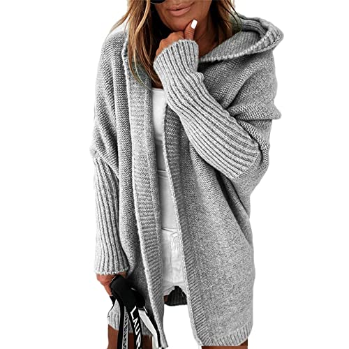 Soulolo Strickjacke Damen Grobstrick-Cardigan Lang Damen Cardigan Langarm Grobstrickjacke Strickmantel mit Kapuze Wintermäntel Longstrickjacke Outwear Elegant ÜBergangsjacke von Soulolo