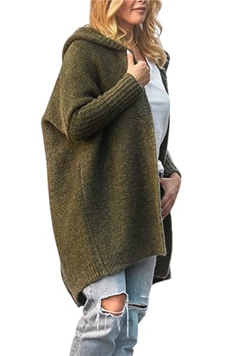 Soulolo Strickjacke Damen Grobstrick-Cardigan Lang Damen Cardigan Langarm Grobstrickjacke Strickmantel mit Kapuze Wintermäntel Longstrickjacke Outwear Elegant ÜBergangsjacke von Soulolo