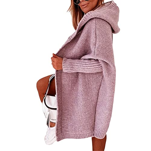 Soulolo Strickjacke Damen Grobstrick-Cardigan Lang Damen Cardigan Langarm Grobstrickjacke Strickmantel mit Kapuze Wintermäntel Longstrickjacke Outwear Elegant ÜBergangsjacke von Soulolo