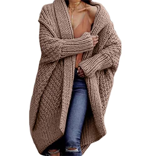 Soulolo Strickjacke Damen Grobstrick-Cardigan Lang Damen Cardigan Langarm Grobstrickjacke Strickmantel mit Kapuze Wintermäntel Longstrickjacke Outwear Elegant ÜBergangsjacke von Soulolo