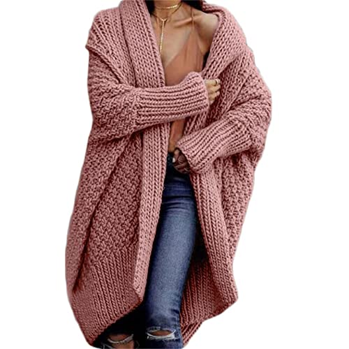 Soulolo Strickjacke Damen Grobstrick-Cardigan Lang Damen Cardigan Langarm Grobstrickjacke Strickmantel mit Kapuze Wintermäntel Longstrickjacke Outwear Elegant ÜBergangsjacke von Soulolo