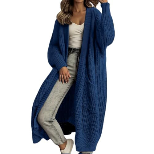 Soulolo Strickjacke Damen Langarm Grobstrick-Cardigan Strickcardigan Casual Herbst Winter Lang Strick Strickmantel mit Tasche von Soulolo