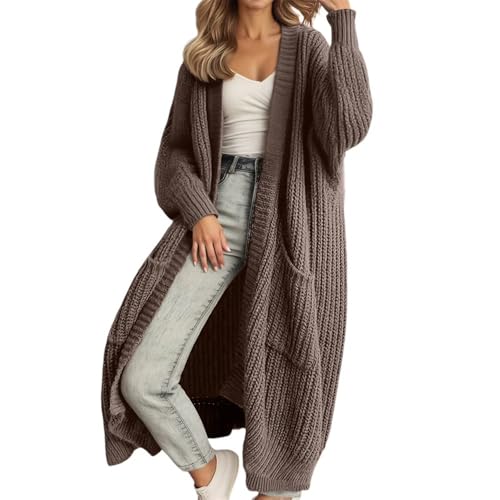 Soulolo Strickjacke Damen Langarm Grobstrick-Cardigan Strickcardigan Casual Herbst Winter Lang Strick Strickmantel mit Tasche von Soulolo