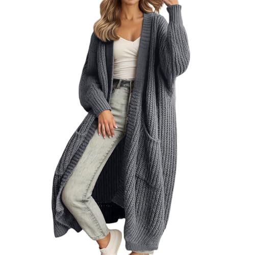 Soulolo Strickjacke Damen Langarm Grobstrick-Cardigan Strickcardigan Casual Herbst Winter Lang Strick Strickmantel mit Tasche von Soulolo