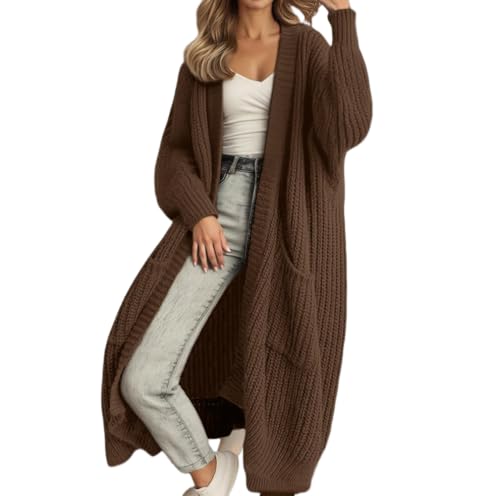 Soulolo Strickjacke Damen Langarm Grobstrick-Cardigan Strickcardigan Casual Herbst Winter Lang Strick Strickmantel mit Tasche von Soulolo