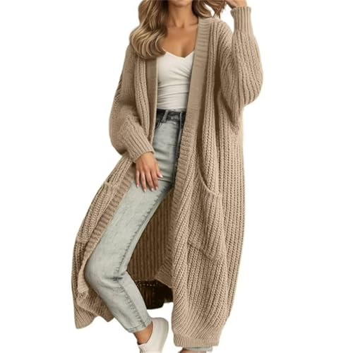 Soulolo Strickjacke Damen Langarm Grobstrick-Cardigan Strickcardigan Casual Herbst Winter Lang Strick Strickmantel mit Tasche von Soulolo