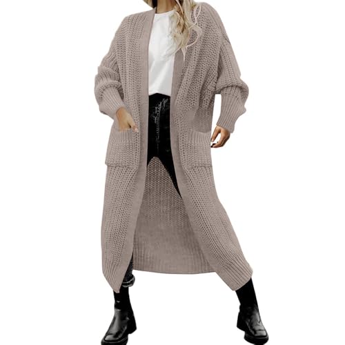 Soulolo Strickjacke Damen Lange Grobstrick-Cardigan Open Front Sweater mit Taschen Leicht Casual Strickmantel Elegante Herbst Winter von Soulolo