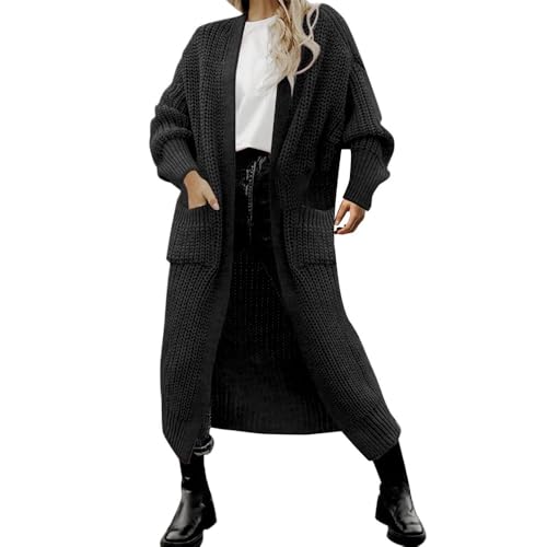 Soulolo Strickjacke Damen Lange Grobstrick-Cardigan Open Front Sweater mit Taschen Leicht Casual Strickmantel Elegante Herbst Winter von Soulolo