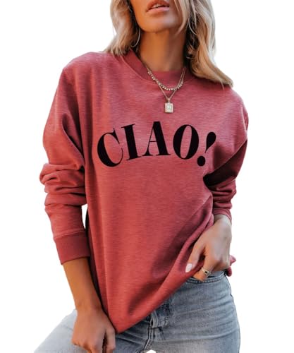 Soulolo Sweatshirt Damen Pullover Briefe Drucken Langarm Sweatshirt Rundhals Herbst Winter Oberteile Frauen Sweatshirts von Soulolo