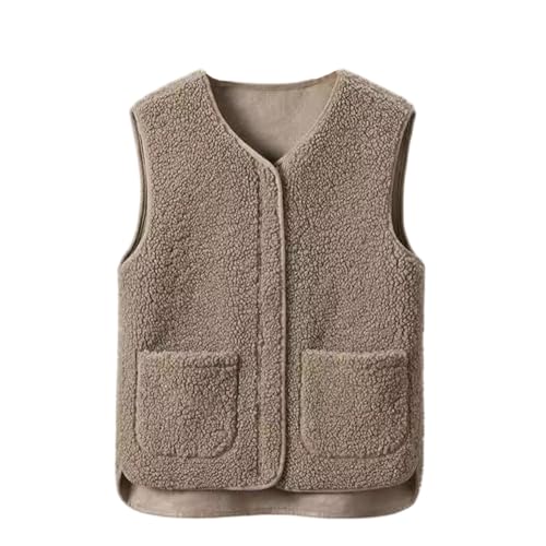 Soulolo Teddy Fleece Weste Damen Ärmellose Leicht Damenweste Teddyweste V-Ausschnitt Herbstmantel Outdoor Winterjacke Teddyjacke mit Stehkragen und Taschen Plüschweste Casual Einfarbig von Soulolo