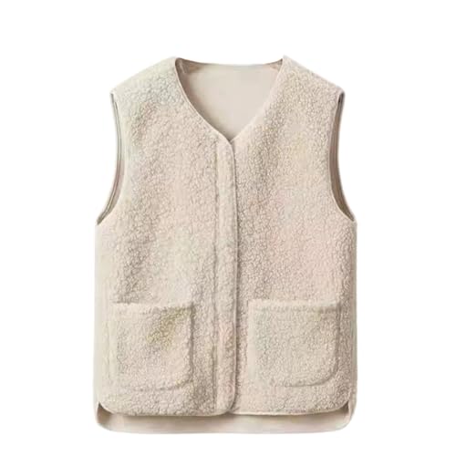 Soulolo Weste Damen Fleeceweste Ärmellose Leicht Damenweste V-Ausschnitt Herbstmantel Outdoor Winterjacke mit Taschen Plüschweste Casual Einfarbig von Soulolo