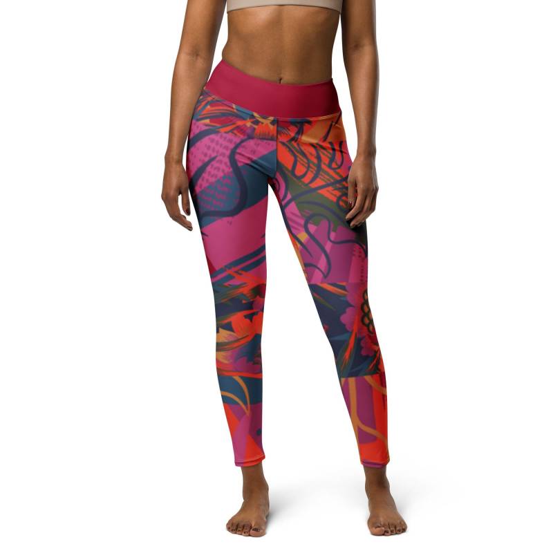 Bunte Blumen Yoga Leggings - Carmine Bund, Stretchhose Für Yoga, Fitness & Achtsame Bewegung von SoulrideJourney