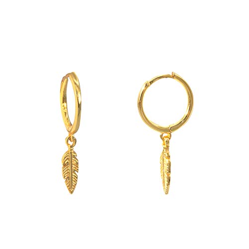 Ohrringe Boho Creolen mit Feder-Anhänger aus 925 Sterling Silber von Soulsisters