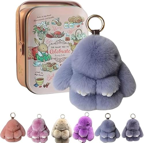 Bunnylulu Keychain, Bunny Lulu Keychain, Cute Bunny Keychain Plush with Exquisite Box, Handmade Soft Bunny Pompom Charms, Bunny Charms for Keychain Car Handbag Keyring (Dark Blue) von Soumiey