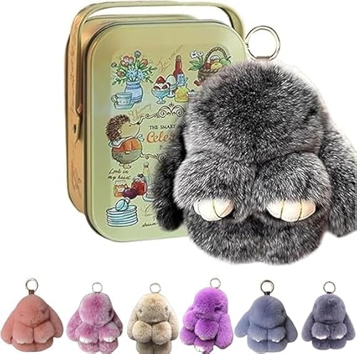 Bunnylulu Keychain, Bunny Lulu Keychain, Cute Bunny Keychain Plush with Exquisite Box, Handmade Soft Bunny Pompom Charms, Bunny Charms for Keychain Car Handbag Keyring (Frost Black) von Soumiey