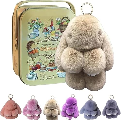 Bunnylulu Keychain, Bunny Lulu Keychain, Cute Bunny Keychain Plush with Exquisite Box, Handmade Soft Bunny Pompom Charms, Bunny Charms for Keychain Car Handbag Keyring (Khaki) von Soumiey