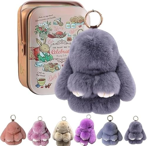 Bunnylulu Keychain, Bunny Lulu Keychain, Cute Bunny Keychain Plush with Exquisite Box, Handmade Soft Bunny Pompom Charms, Bunny Charms for Keychain Car Handbag Keyring (Medium Gray) von Soumiey