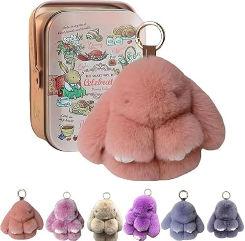 Bunnylulu Keychain, Bunny Lulu Keychain, Cute Bunny Keychain Plush with Exquisite Box, Handmade Soft Bunny Pompom Charms, Bunny Charms for Keychain Car Handbag Keyring (Pink) von Soumiey