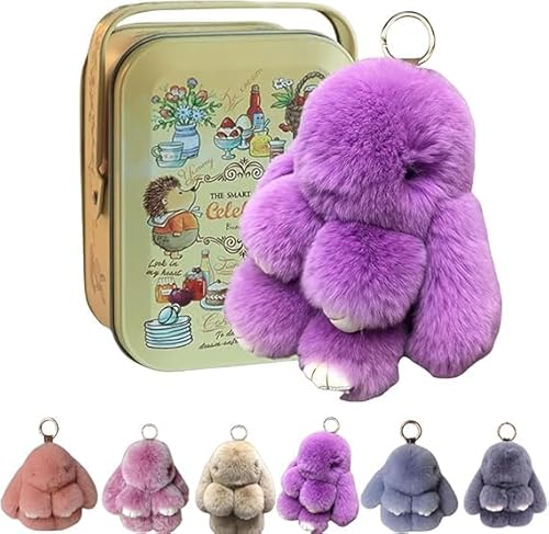 Bunnylulu Keychain, Bunny Lulu Keychain, Cute Bunny Keychain Plush with Exquisite Box, Handmade Soft Bunny Pompom Charms, Bunny Charms for Keychain Car Handbag Keyring (Purple) von Soumiey