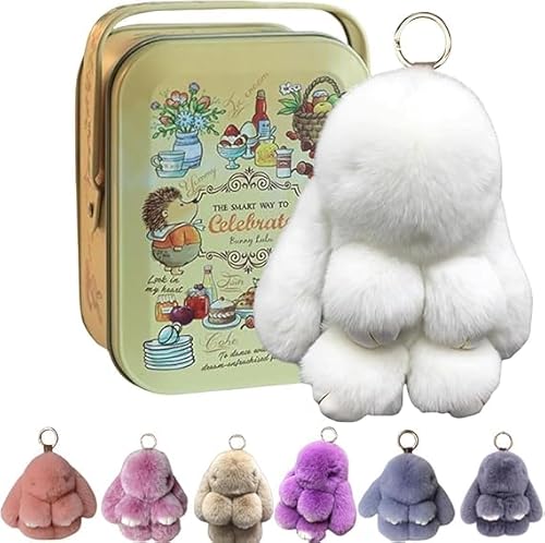 Bunnylulu Keychain, Bunny Lulu Keychain, Cute Bunny Keychain Plush with Exquisite Box, Handmade Soft Bunny Pompom Charms, Bunny Charms for Keychain Car Handbag Keyring (White) von Soumiey