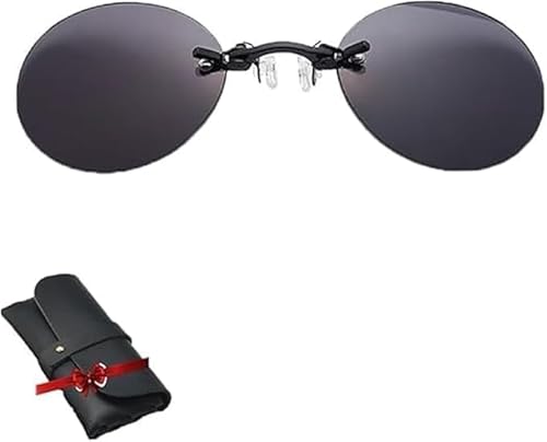 Three Color Retro Round Clip on Nose Glasses,3 Color Retro Round Clip on Glasses,Fashion Rimless Men Sun Glasses,Ultralight Rimless Retro Round Clip on Nose Sunglasses with Leather Box (Black) von Soumiey